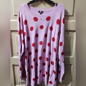 A&I Pink Lavender Polka-dot Drop Shoulder Long Sleeve Top NWT